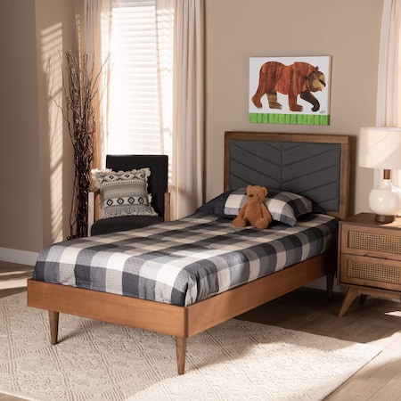 Baxton Studio Tasha Mid-Century Dark Grey Fabric Upholstered and Walnut brown Finished Wood Platform Bed-Twin 192-11542-11158-ZORO